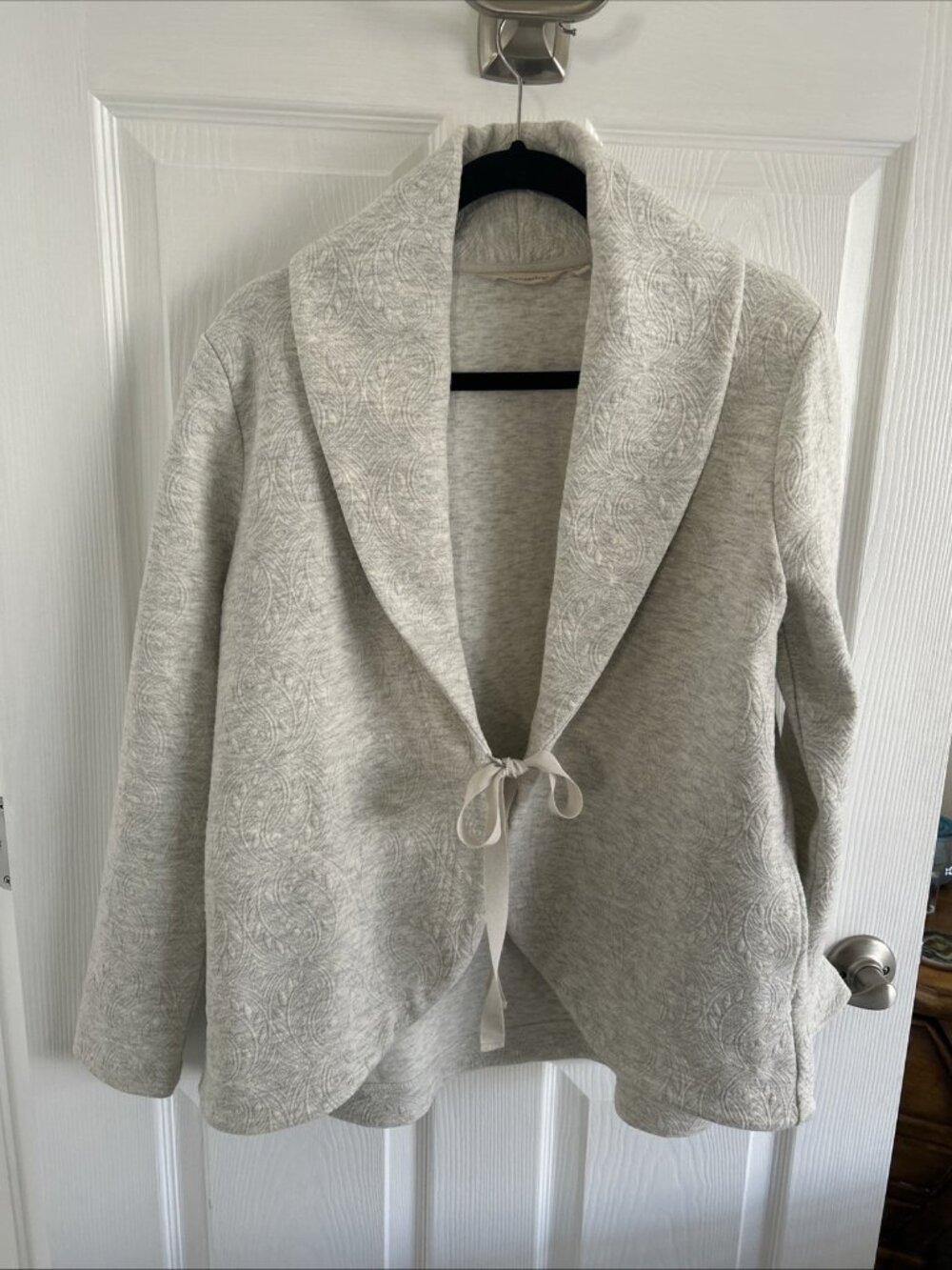 Soft Surroundings Women's M Ivory Tie-Front Jordan Quilted Knit Cardigan Jacket